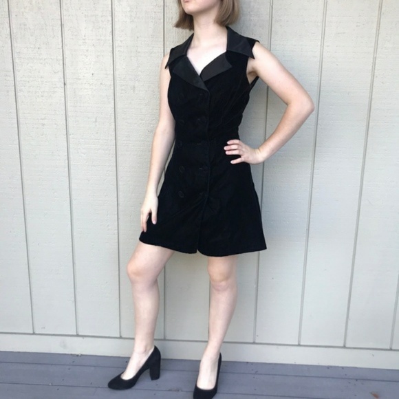 90s 80s Vintage Black Velvet short Dress prom bow - Picture 3 of 7